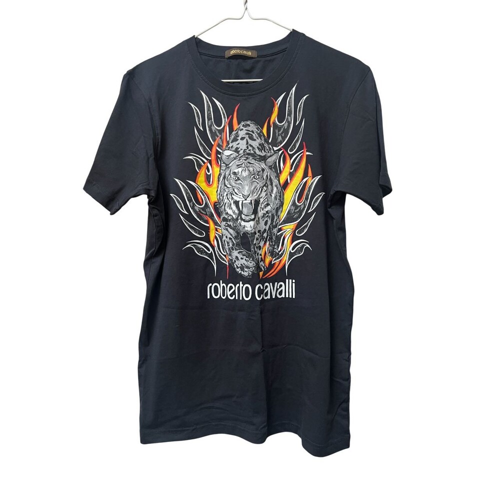 Authentic Roberto Cavalli Tiger Flames Graphic T-Shirt Size Large NWOT